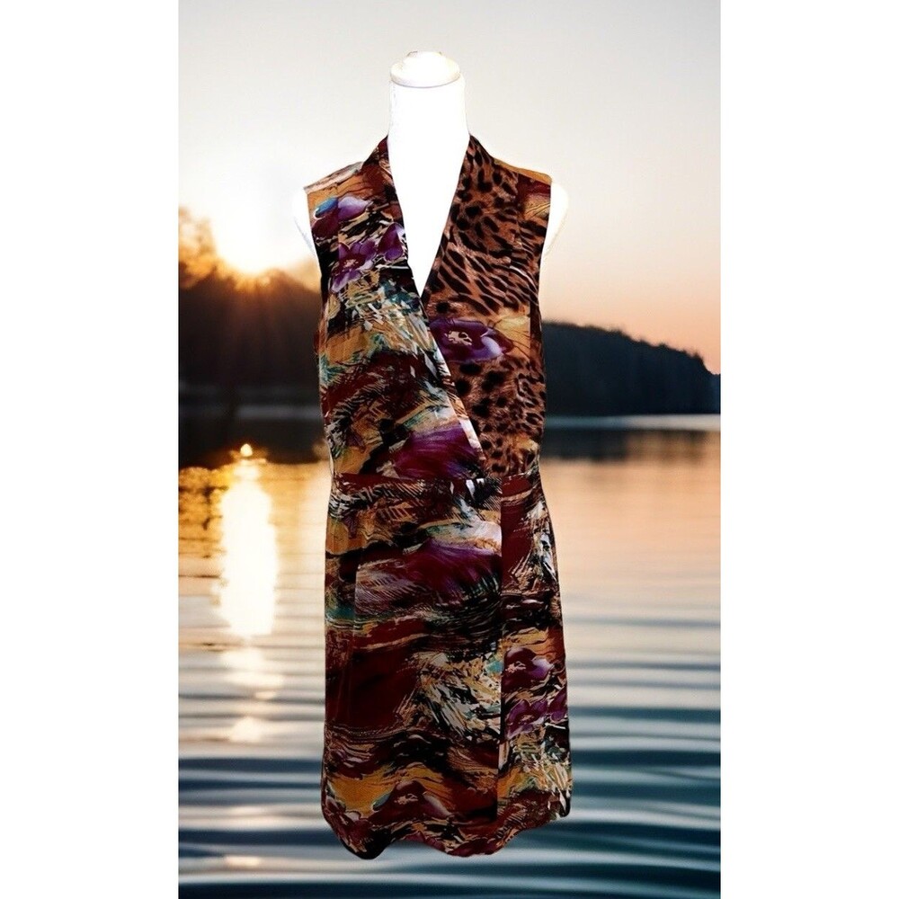 Antonio Melani Animal Floral Print Faux Wrap Side Zip A-line Dress Size 10 Lined